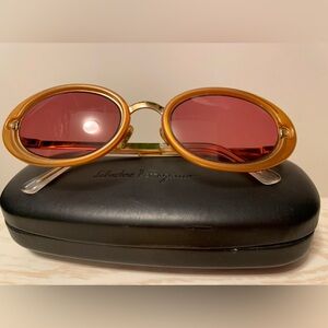 Vintage Salvatore Ferragamo Gold and Peach  Sunglasses, Rose Tinted, Oval Shape
